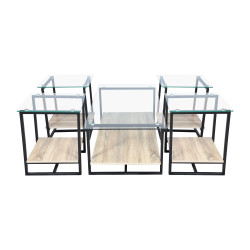 طقم طاولات خدمة 5 قطع من الزجاج والخشب والمعدن بني فاتح طقم طاولات خدمة 5 قطع من الزجاج والخشب والمعدن بني فاتح