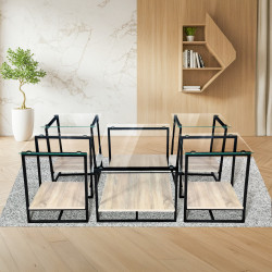 طقم طاولات خدمة 5 قطع من الزجاج والخشب والمعدن بني فاتح طقم طاولات خدمة 5 قطع من الزجاج والخشب والمعدن بني فاتح