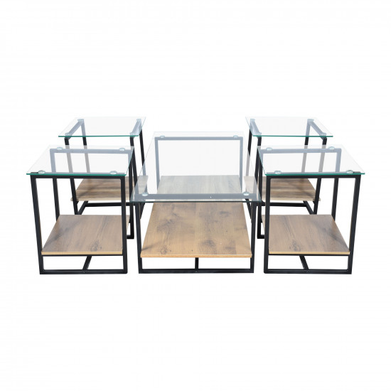 طقم طاولات خدمة 5 قطع من الزجاج بني فاتح طقم طاولات خدمة 5 قطع من الزجاج بني فاتح