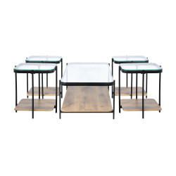 طقم طاولات خدمة 5 قطع من الزجاج بني فاتح 120 سم