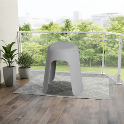 كرسي منزلي دائري مفرد رمادي من البلاستيك والجلد