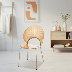 كرسي منزلي مفرد بني شفاف ارجل معدن