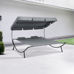 سرير استرخاء للفناء مع مظلة ووسائد