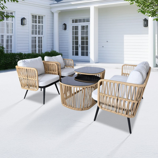 جلسة حديقة 4 مقاعد بيج / رمادي جلسة حديقة 4 مقاعد بيج / رمادي