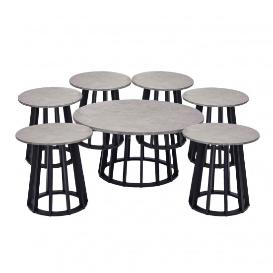 طقم طاولات خدمة 7 قطع من الخشب والمعدن