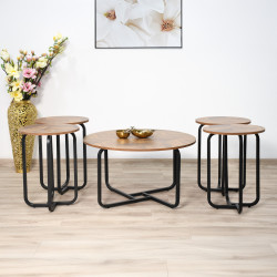 طقم طاولات خدمة 5 قطع من الخشب والمعدن