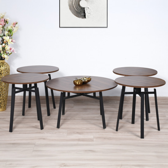 طقم طاولات خدمة 5 قطع سطح دوار بني