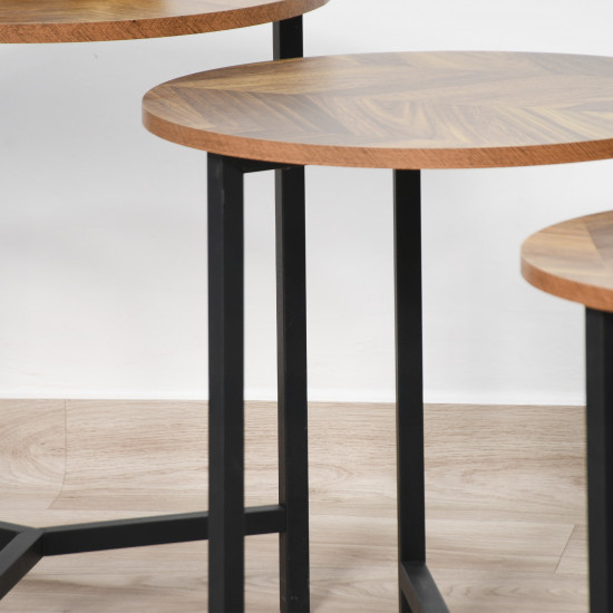 طقم طاولات خدمة 3 قطع من الخشب والمعدن طقم طاولات خدمة 3 قطع من الخشب والمعدن