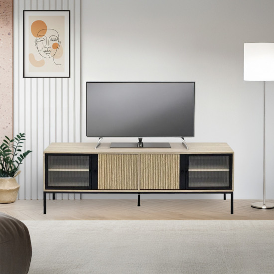 وحدة تلفزيون خشب مع قواعد معدن 160سم وحدة تلفزيون خشب مع قواعد معدن 160سم
