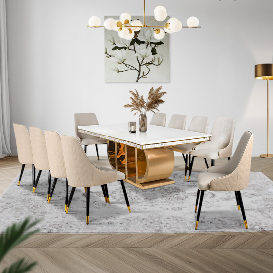 طاولة طعام رخام مع أرجل معدنية 10 كراسي طاولة طعام رخام مع أرجل معدنية 10 كراسي