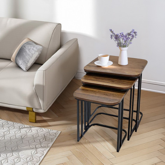 طقم طاولات خدمة 3 قطع بني