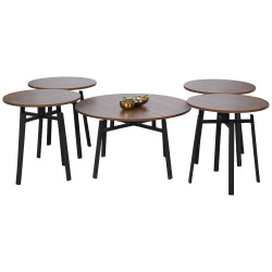 طقم طاولات خدمة 5 قطع سطح دوار بني