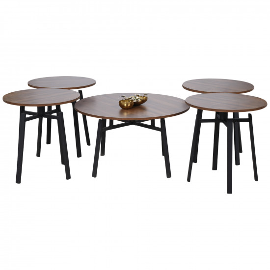 طقم طاولات خدمة 5 قطع سطح دوار بني