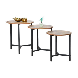 طقم طاولات خدمة 3 قطع من الخشب والمعدن