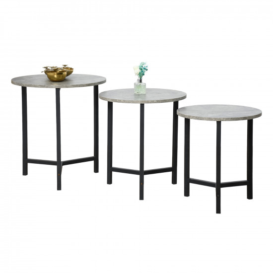 طقم طاولات خدمة 3 قطع من الخشب والمعدن رمادي طقم طاولات خدمة 3 قطع من الخشب والمعدن رمادي