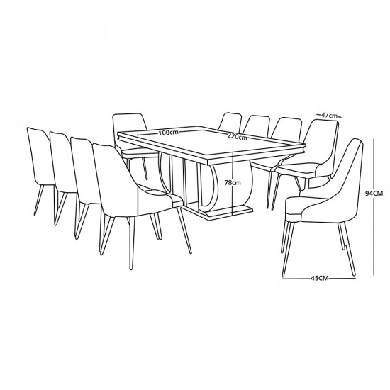 طاولة طعام رخام مع أرجل معدنية 10 كراسي طاولة طعام رخام مع أرجل معدنية 10 كراسي