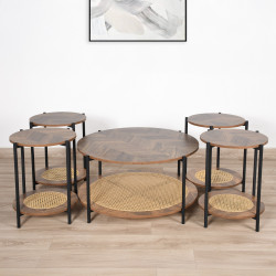 طقم طاولات خدمة 5 قطع من الخشب و الراتان