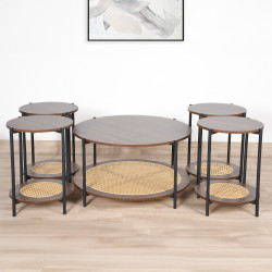 طقم طاولات خدمة 5 قطع من الخشب و الراتان طقم طاولات خدمة 5 قطع من الخشب و الراتان