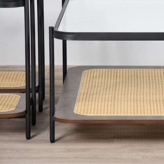 طقم طاولات خدمة 5 قطع من الزجاج والرّاتان طقم طاولات خدمة 5 قطع من الزجاج والرّاتان