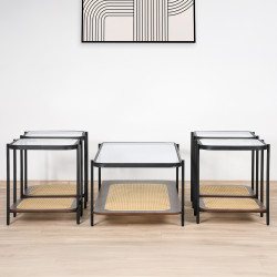 طقم طاولات خدمة 5 قطع من الزجاج والرّاتان طقم طاولات خدمة 5 قطع من الزجاج والرّاتان