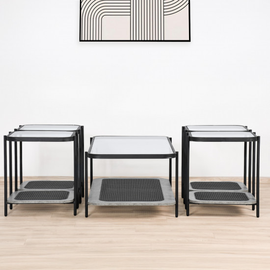 طقم طاولات خدمة 5 قطع من الزجاج والراتان