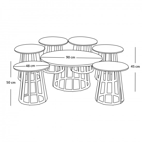 طقم طاولات خدمة 7 قطع من الخشب والمعدن طقم طاولات خدمة 7 قطع من الخشب والمعدن