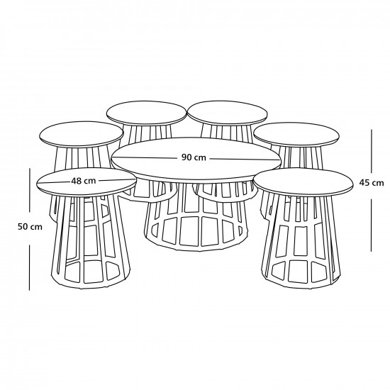 طقم طاولات خدمة 7 قطع من الخشب والمعدن