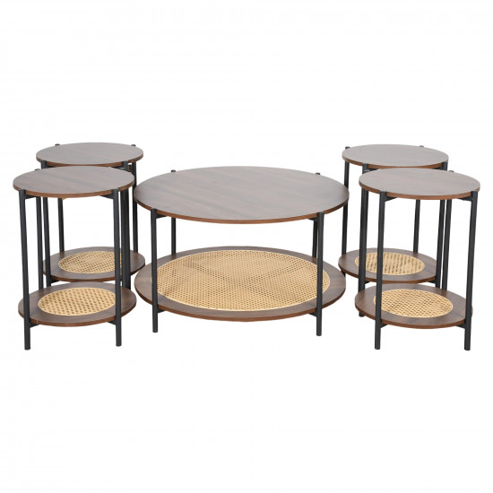 طقم طاولات خدمة 5 قطع من الخشب و الراتان طقم طاولات خدمة 5 قطع من الخشب و الراتان