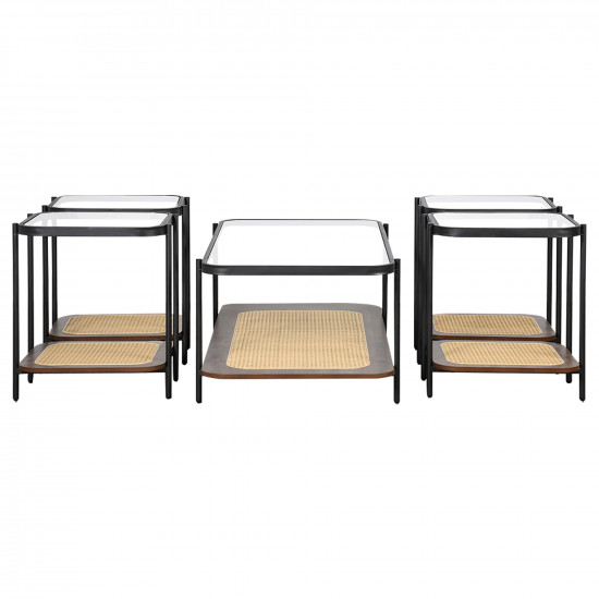 طقم طاولات خدمة 5 قطع من الزجاج والرّاتان طقم طاولات خدمة 5 قطع من الزجاج والرّاتان