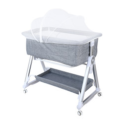 سرير أطفال بناموسية من القماش والمعدن رمادي