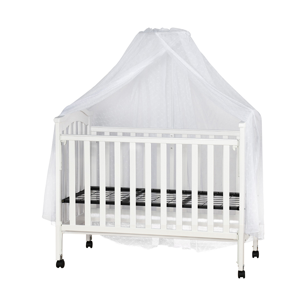 سرير أطفال بناموسية من الخشب والمعدن