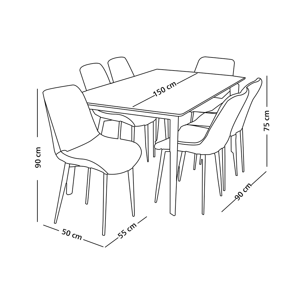 طاولة طعام خشب مع ارجل معدنية 6 كراسي