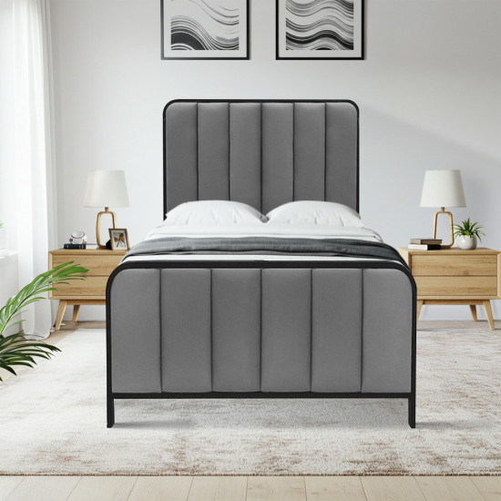 هيكل سرير معدني منجد رمادي غامق 120x200 سم هيكل سرير معدني منجد رمادي غامق 120x200 سم