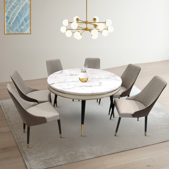 طاولة طعام رخام مع أرجل معدنية و 6 كراسي طاولة طعام رخام مع أرجل معدنية و 6 كراسي
