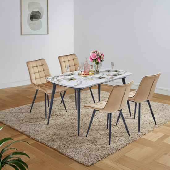 طاولة طعام سيراميك مع ارجل معدنية 4 كراسي