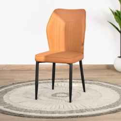 كرسي طاولة طعام مفرد جلد برتقالي