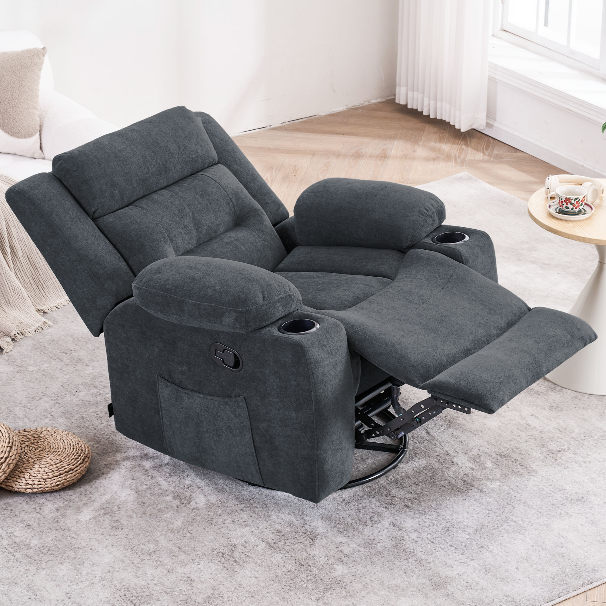 كرسي استرخاء هزاز دوار رمادي غامق