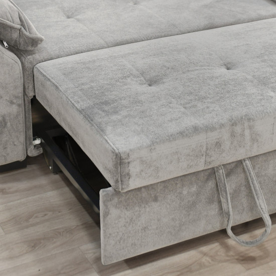 كنبة قابلة للتعديل إلى سرير بظهر مائل - رمادي فضي كنبة قابلة للتعديل إلى سرير بظهر مائل - رمادي فضي