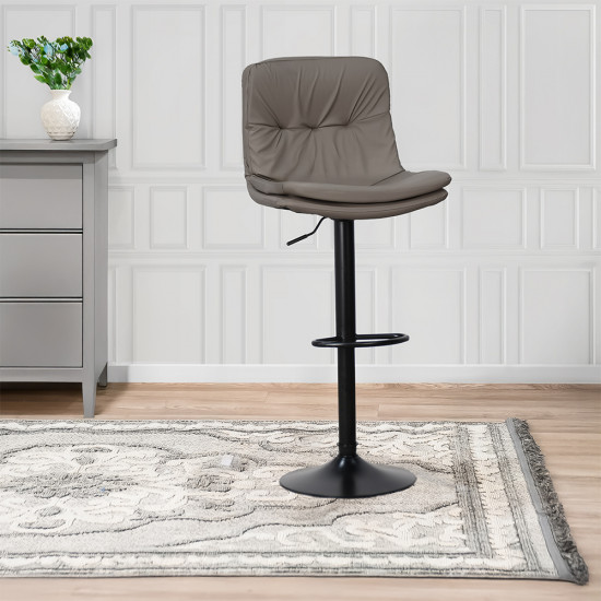 كرسي بار جلد رمادي غامق