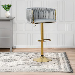 كرسي بار قماش مخمل رمادي