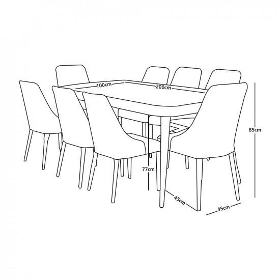 طاولة طعام رخام مع أرجل معدنية 8 كراسي