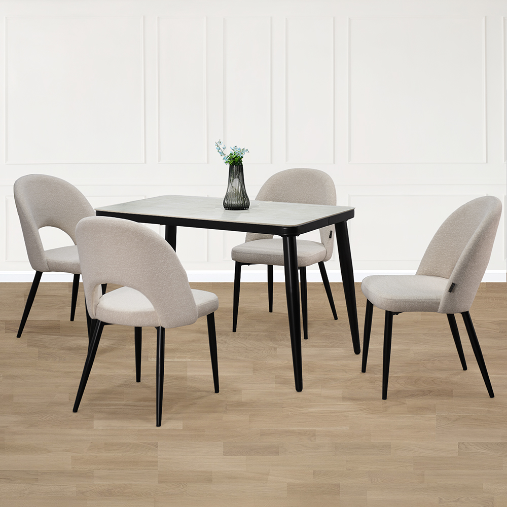 طاولة طعام سطح سيراميك 4 كراسي مع أرجل معدنية طاولة طعام سطح سيراميك 4 كراسي مع أرجل معدنية