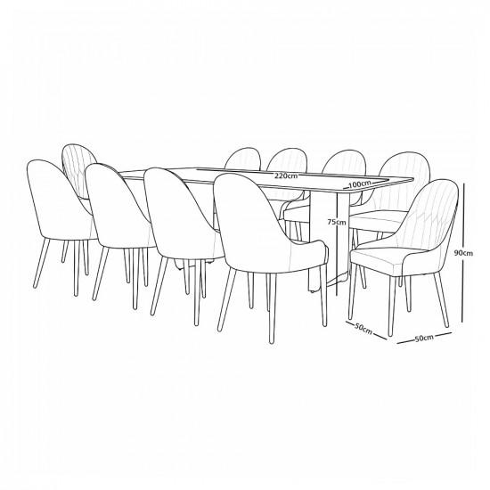 طاولة طعام رخام مع أرجل معدنية 10 كراسي