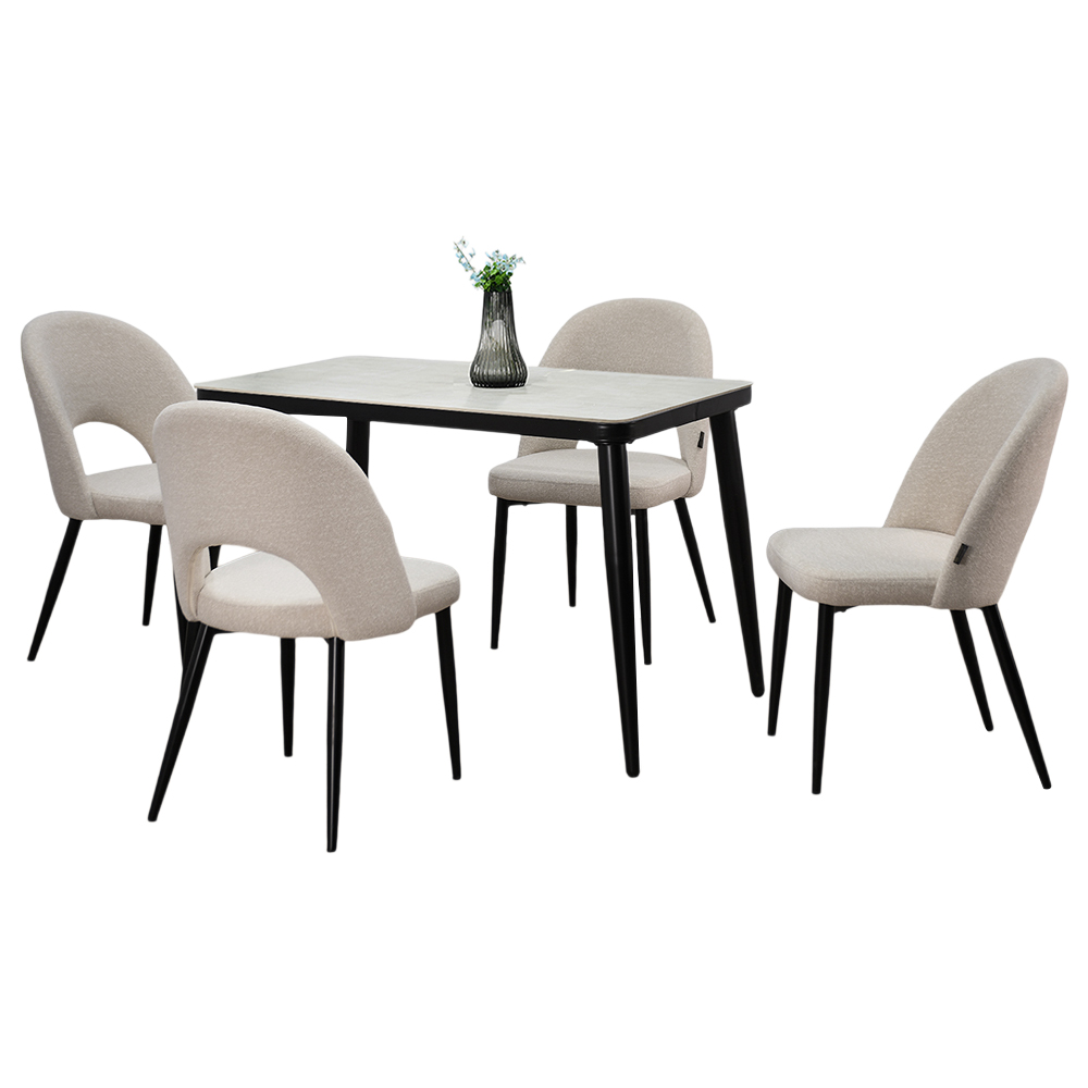 طاولة طعام سطح سيراميك 4 كراسي مع أرجل معدنية طاولة طعام سطح سيراميك 4 كراسي مع أرجل معدنية