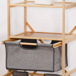 وحدة رفوف خشب مع أدراج قماشية