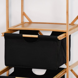 وحدة رفوف خشبية بأدراج قماشية مع مرآة