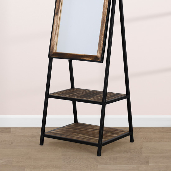 مرآه أستاند بإطار معدني مع أرفف تخزين مرآه أستاند بإطار معدني مع أرفف تخزين