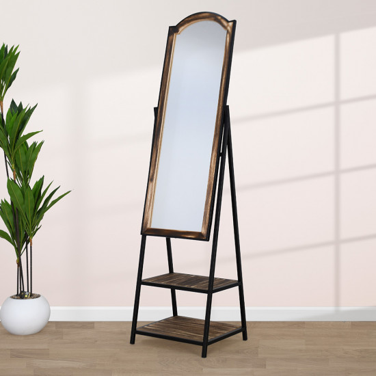 مرآه أستاند بإطار معدني مع أرفف تخزين مرآه أستاند بإطار معدني مع أرفف تخزين