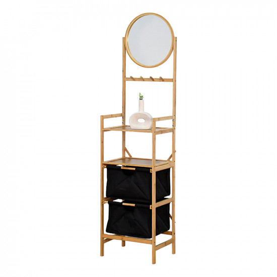 وحدة رفوف خشبية بأدراج قماشية مع مرآة