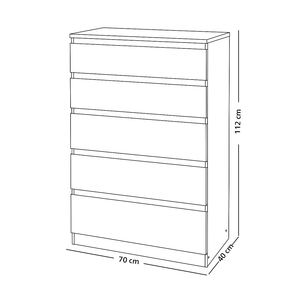 خزانة بـ 5 أدراج أبيض ‎70x112 سم‏